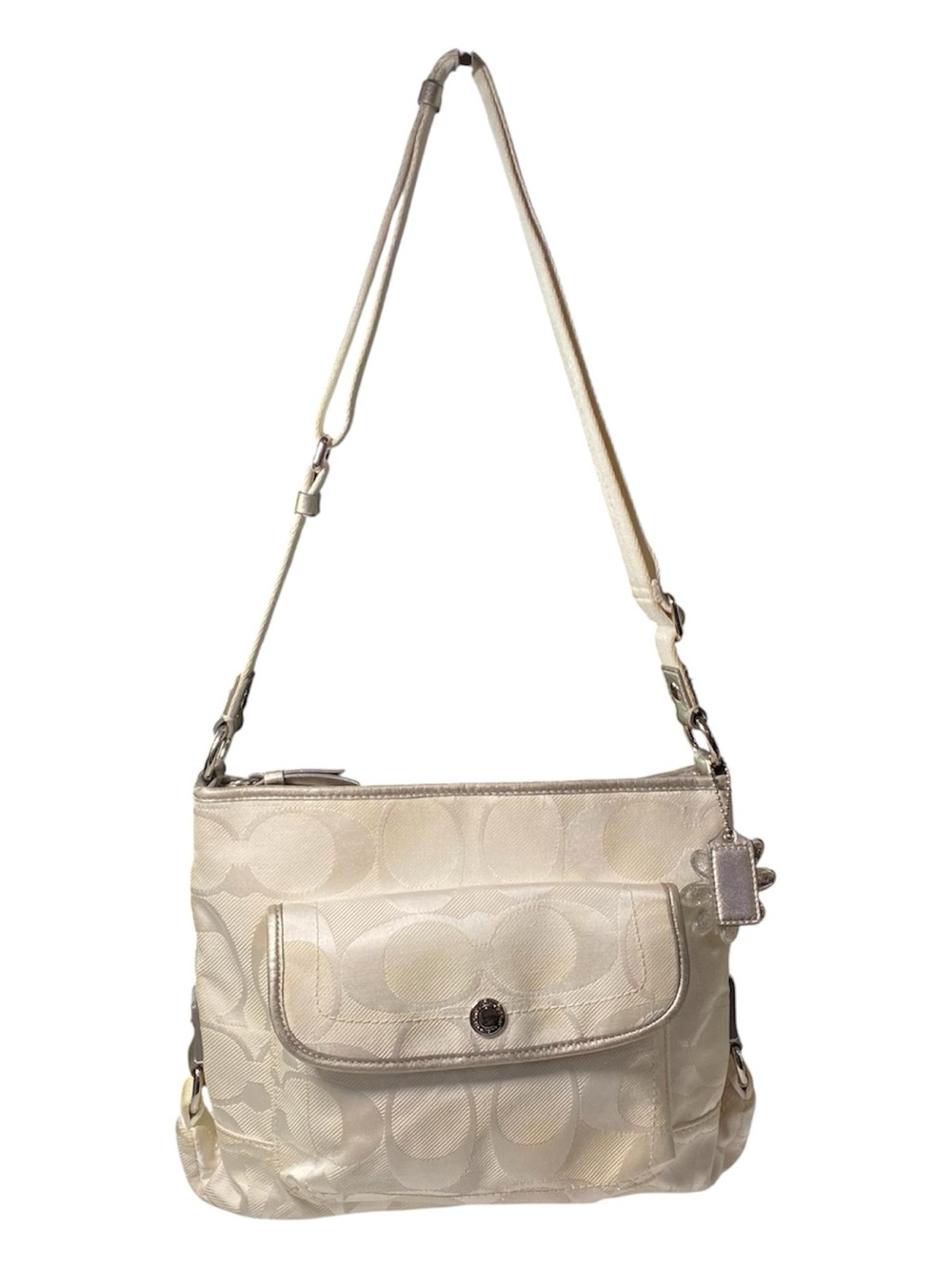 Coach Kyra Daisy Signature Crossbody Shoulder Bag White Silver Trim 2012